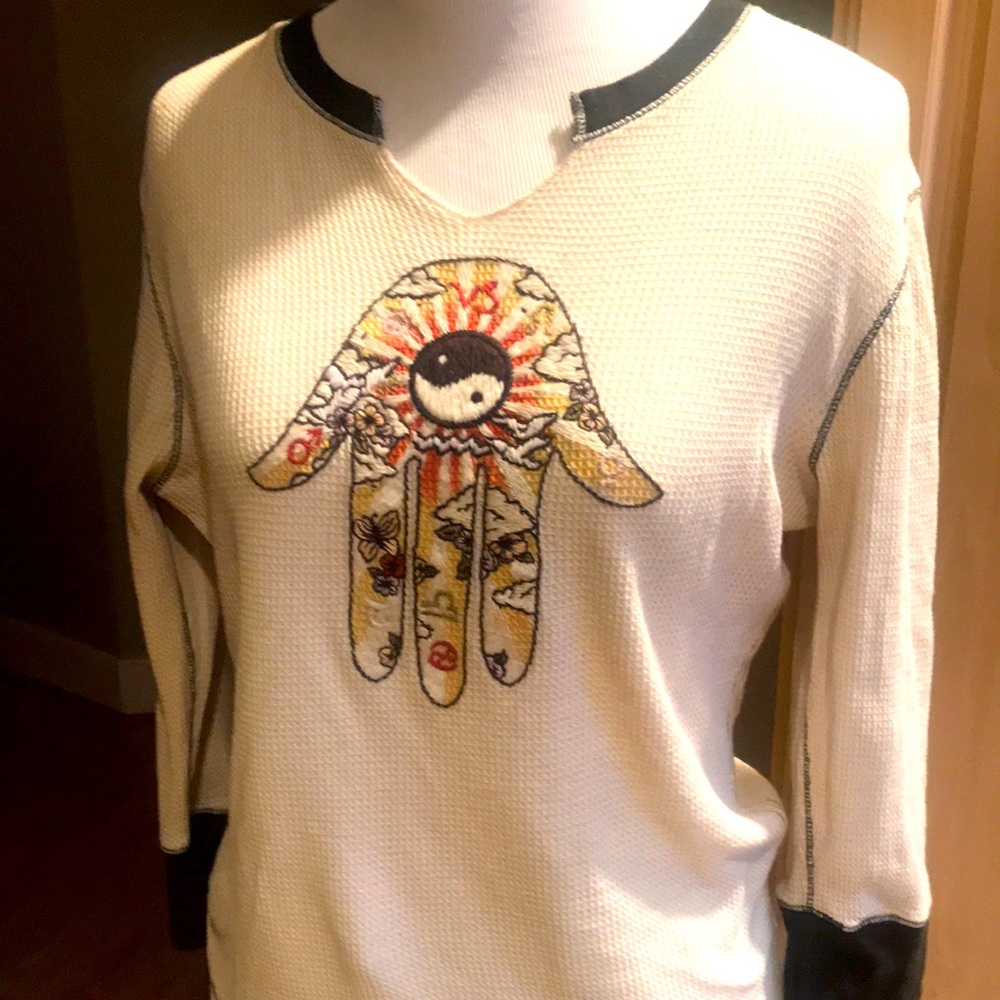 Lucky brand HAMSA BASEBALL long sleeve shirt EUC